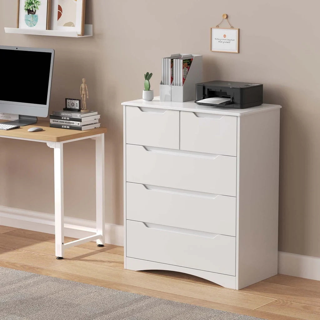 Aiho 5 Drawer Dresser for Bedroom, Office, Living Room - White