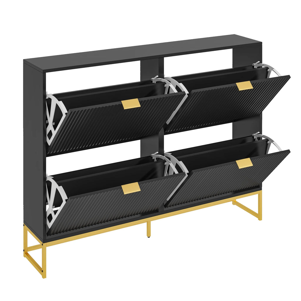 Oubayajia Modern Shoe Storage Cabinet, Wood Shoe Rack Organizer with 2 Flip Drawers, Freestanding Narrow Shoe Cabinet for Entryway Hallway, Natural
