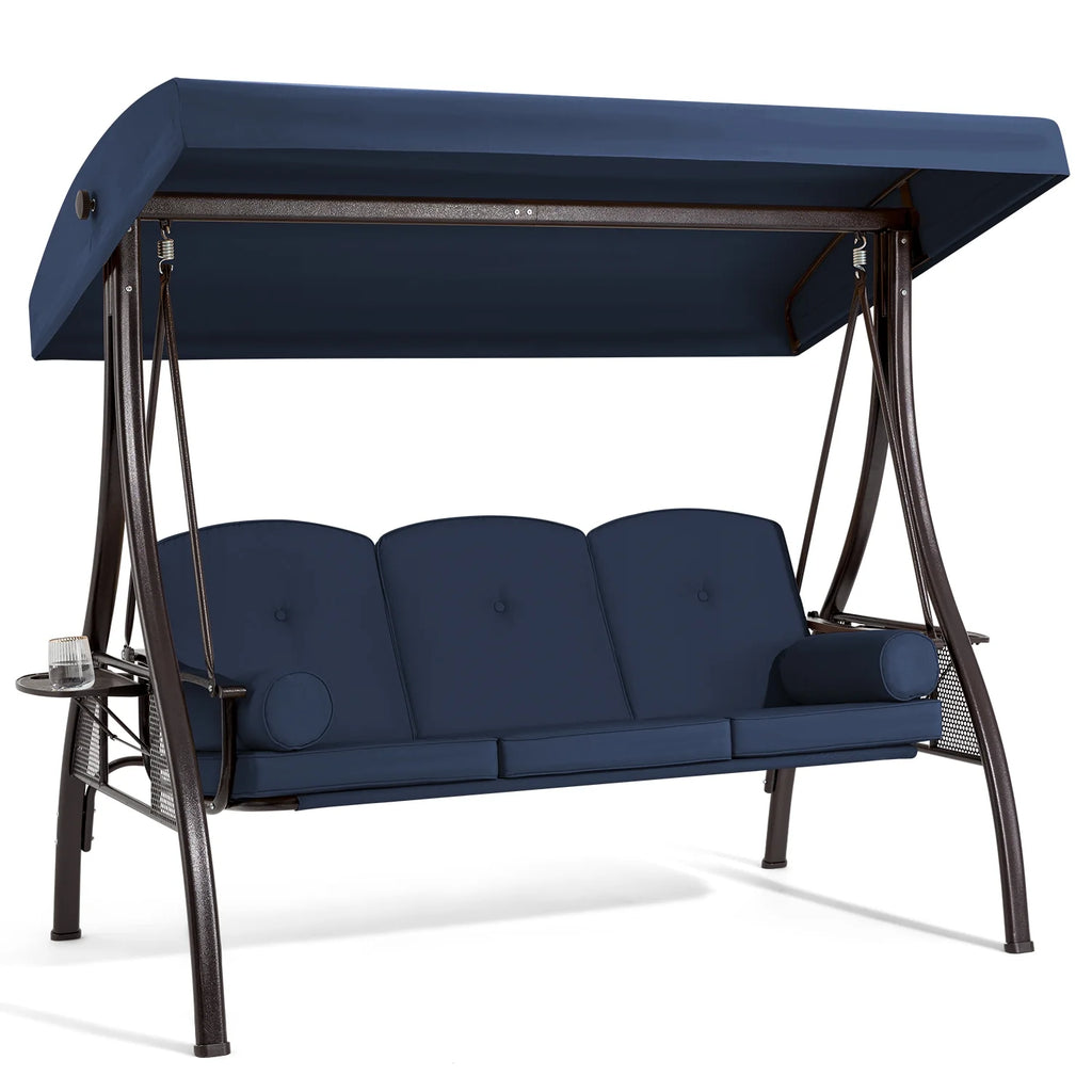 Homrest 3 Person Patio Outdoor Porch Swing with Adjustable Canopy, Backrest, Swing Bed with Stand for Garden,Deck