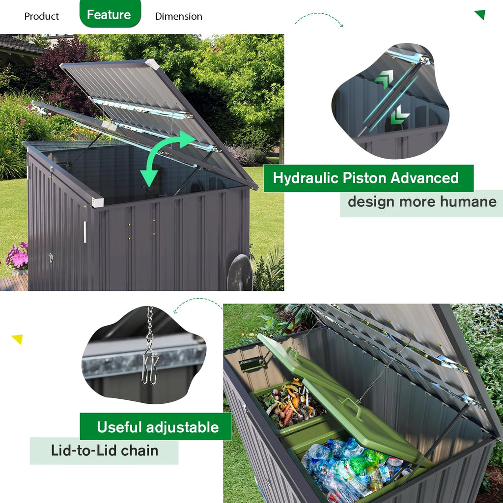 AECOJOY 46 Cu ft. Outdoor Horizontal Storage Shed Wastebasket Enclosure Container Metal Garbarge Shed in White