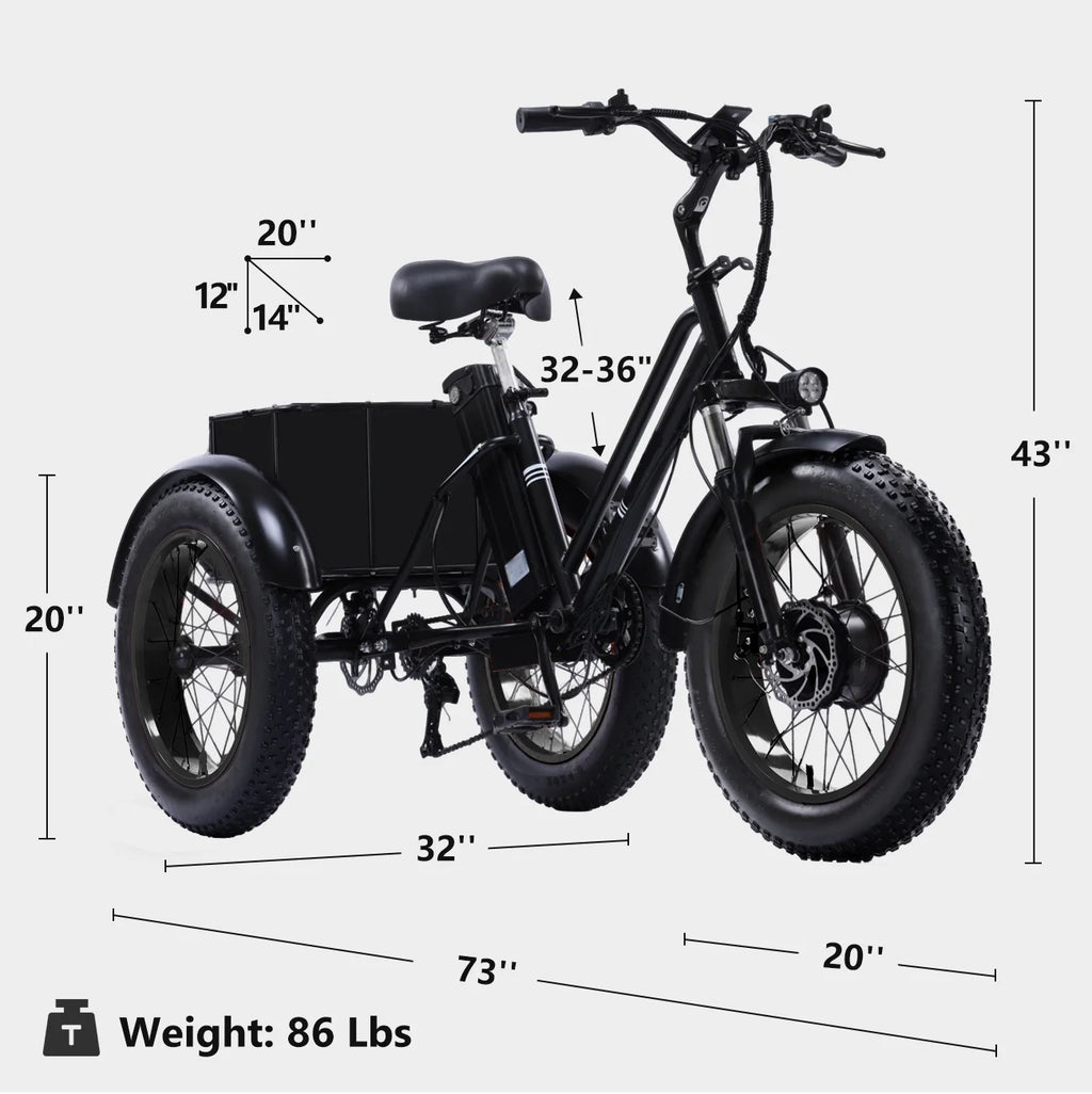 YEBEI Electric Tricycle for Adults Folding E-Trike Motorized Tricycle Electric 3 Wheels Trike Powerful 500W Motor Electric Tricycle 48V15AH Lithium Battery Max 20MPH 20*4.0” Fat Tire Orange