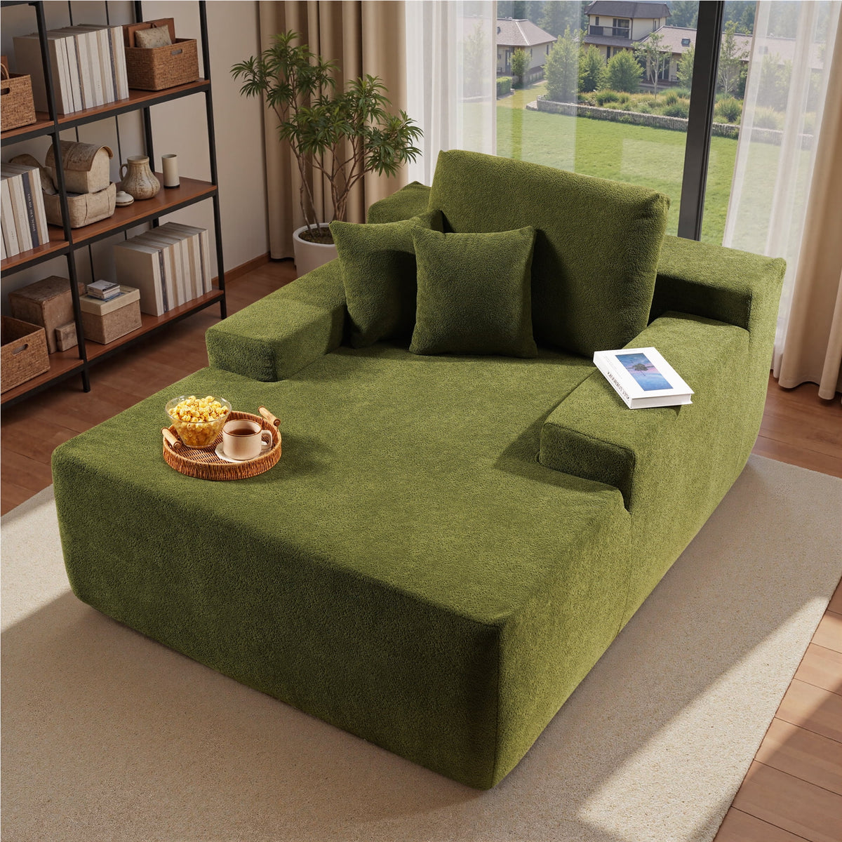 Ovios 67'' Oversized Chaise Lounge Chair Indoor Cloud Plush Corduroy Floor Sofa Bed Deep Seat No Assembly Couch for Living Room, Black