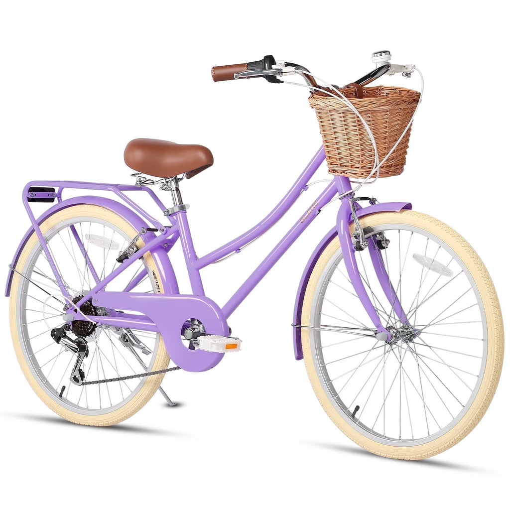 Glerc Missy 24" Girls Cruiser Bike 6-Speed Women's Hybird Bicycle for Ages 7-11 Years, Mint Green
