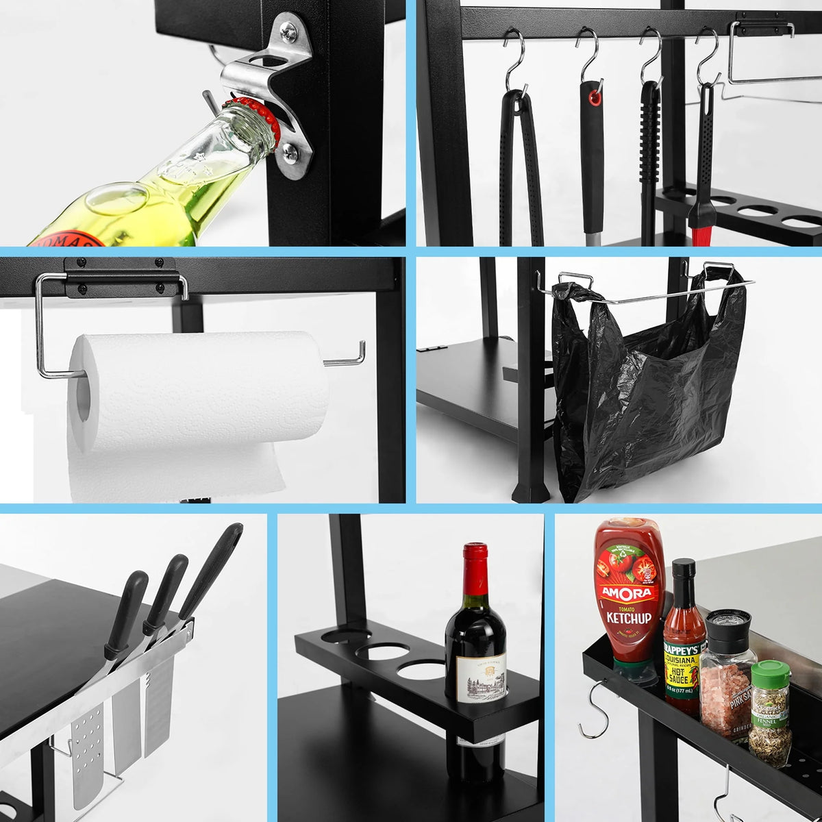 FEASTO L50" Stainless Steel Table Top 3-Shelf Movable Food Prep Cart Table  Workbench
