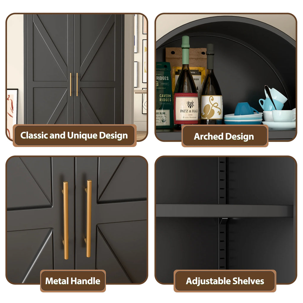 SUPEER Metal Arched Storage Display Cabinet with Glass Doors and Adjustable Shelves, Lockable Cabinet, Assembly Required, Black