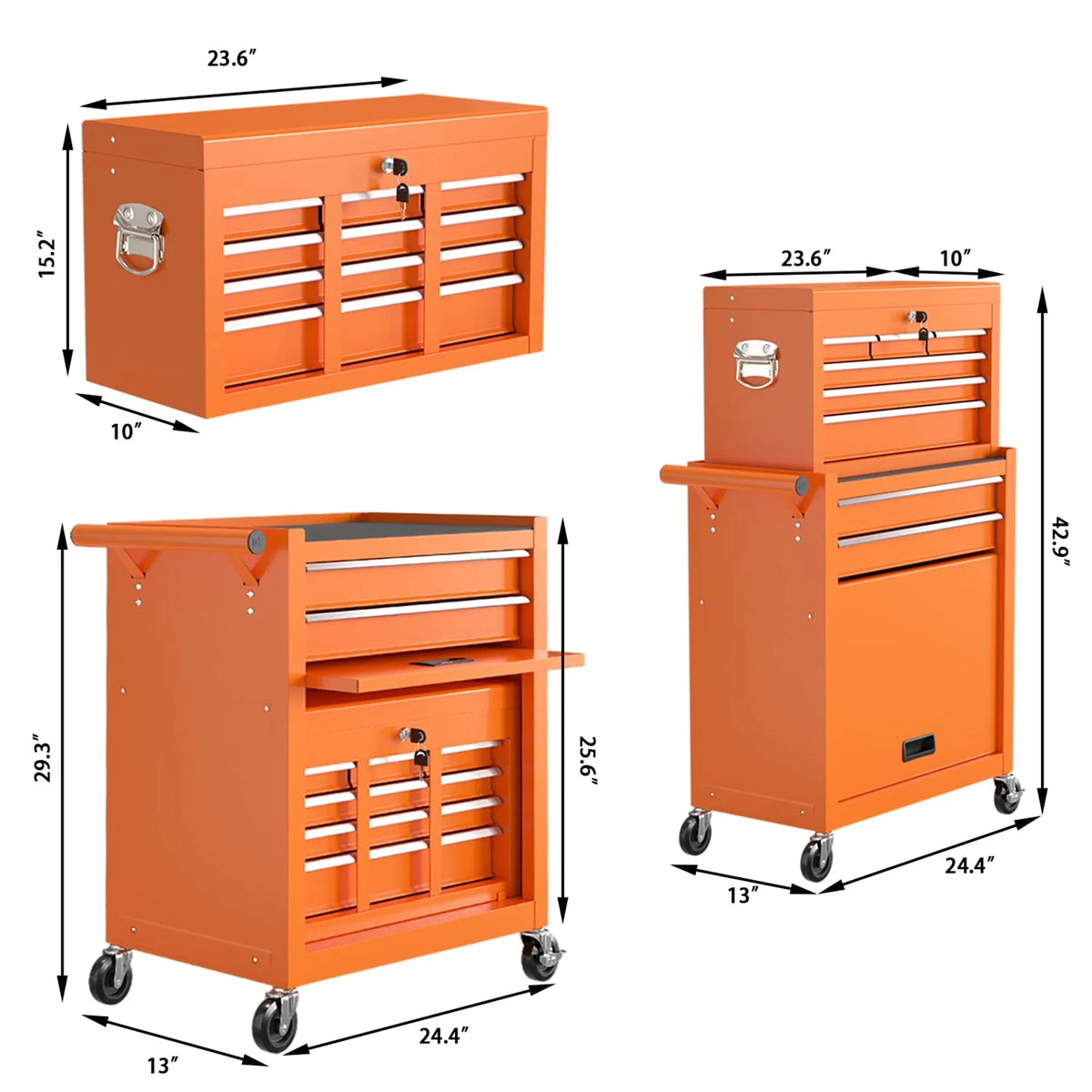 Aukfa Tool Chest, 2 in 1 Steel Rolling Tool Box & Cabinet On Wheels for Garage, 8-Drawer, Orange