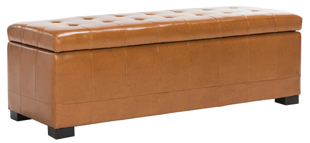 SAFAVIEH Large Manhattan Rustic Tufted Storage Bench, Brown