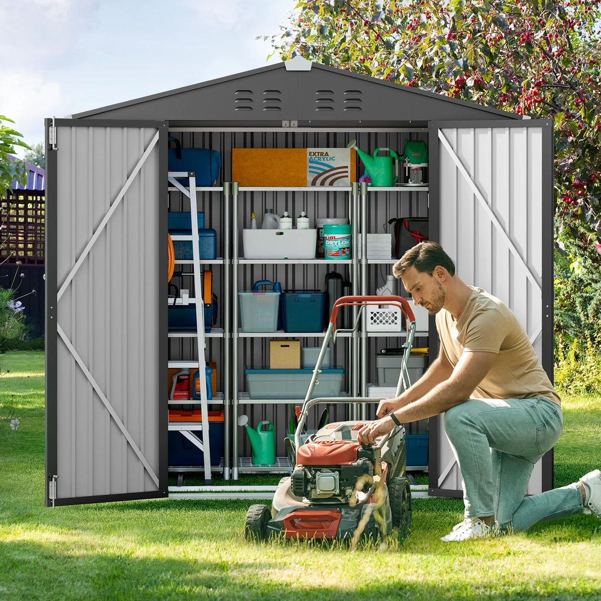 5'x3' Outdoor Storage Shed, Lofka Metal Storage Tool Shed with Single Lockable Door, for Bike| Garden Tools| Patio, Grey
