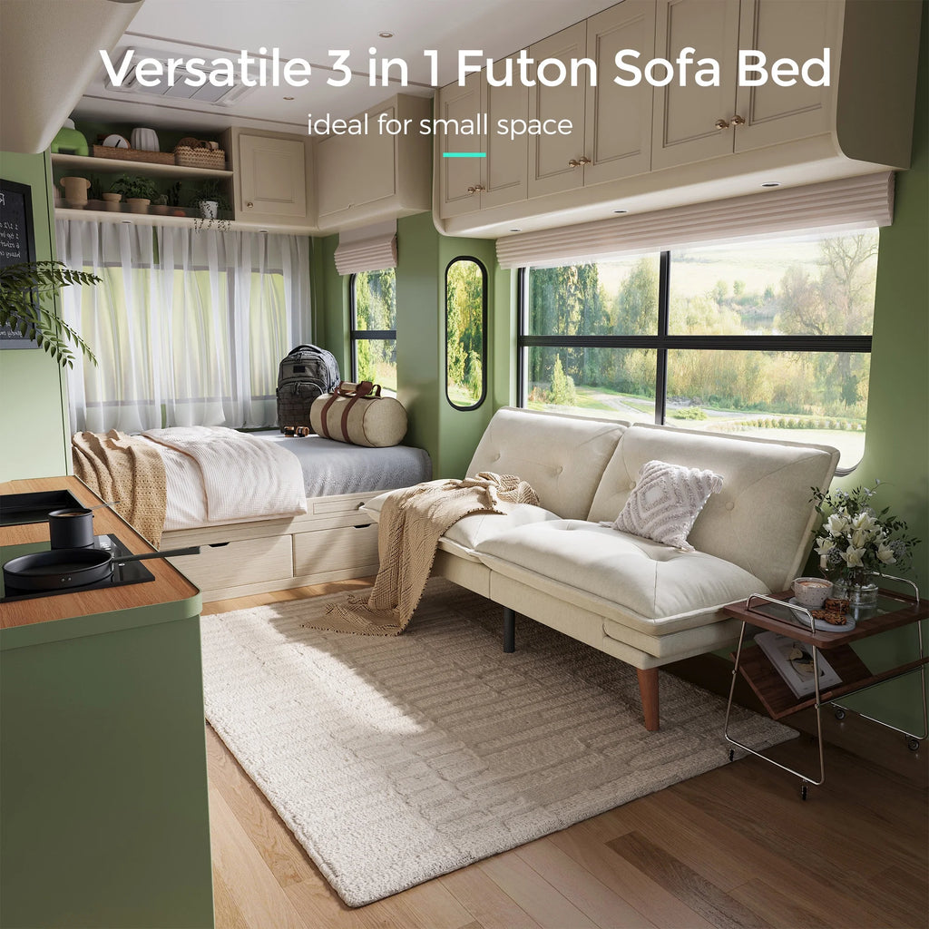 Linsy Home 70" W Chenille Convertible Futon Sofa Bed with Adjustable Armrests, Green