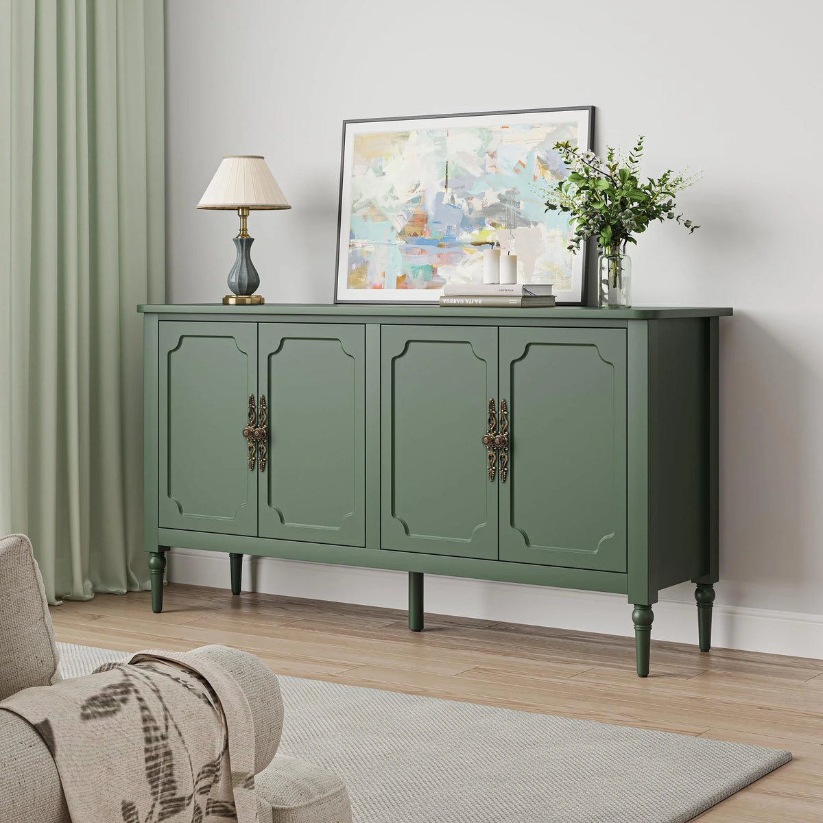 CozyHome Mid Century Modern Sideboard Buffet Cabinet with Storage, 58'' Console Cabinet, Green