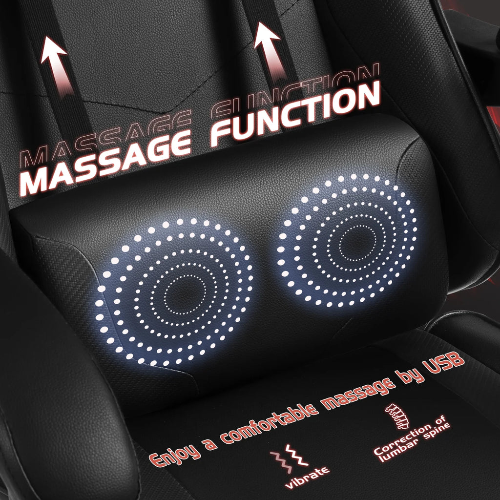 Lacoo PU Leather Gaming Chair Massage Ergonomic Gamer Chair Height Adjustable Computer Chair with Footrest & Lumbar Support, White