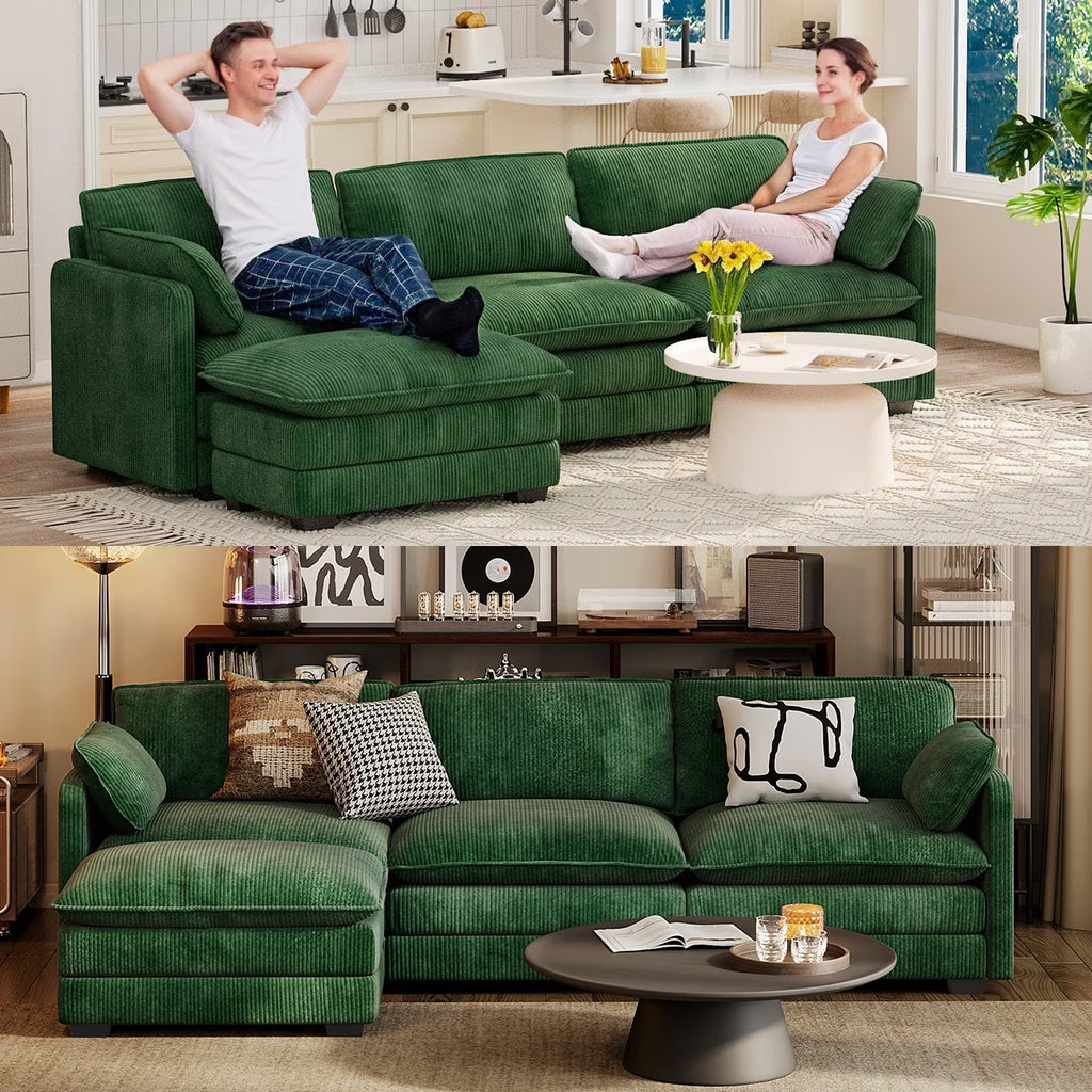 110" Sectional Sofa, L-Shaped Sofa Couch with Deep Seat and Movable Footrest Sofa for Office|Living Room, Gray