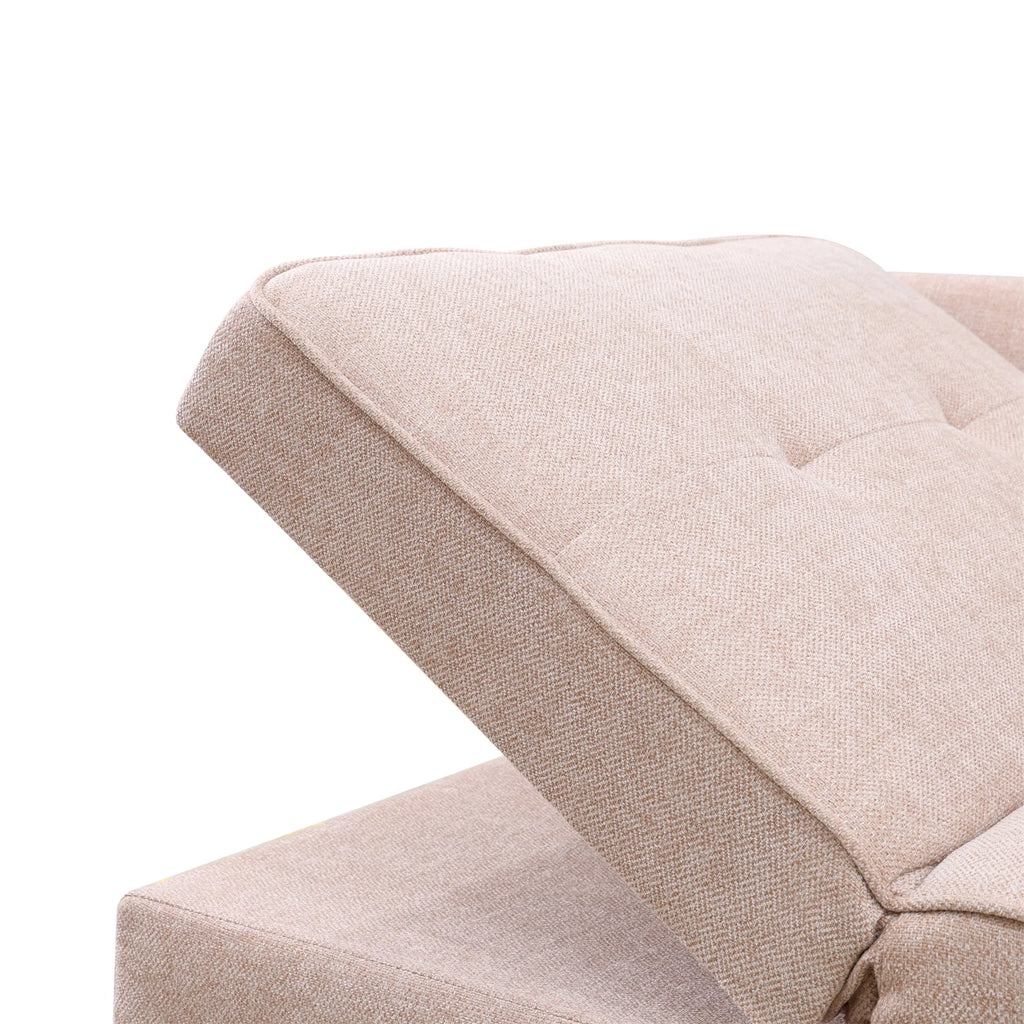 Aukfa 71" Convertible Chaise Futon Pull Out Sofa Chair Bed, Adjustable Backrest, 2 Pillows, Linen, Pink