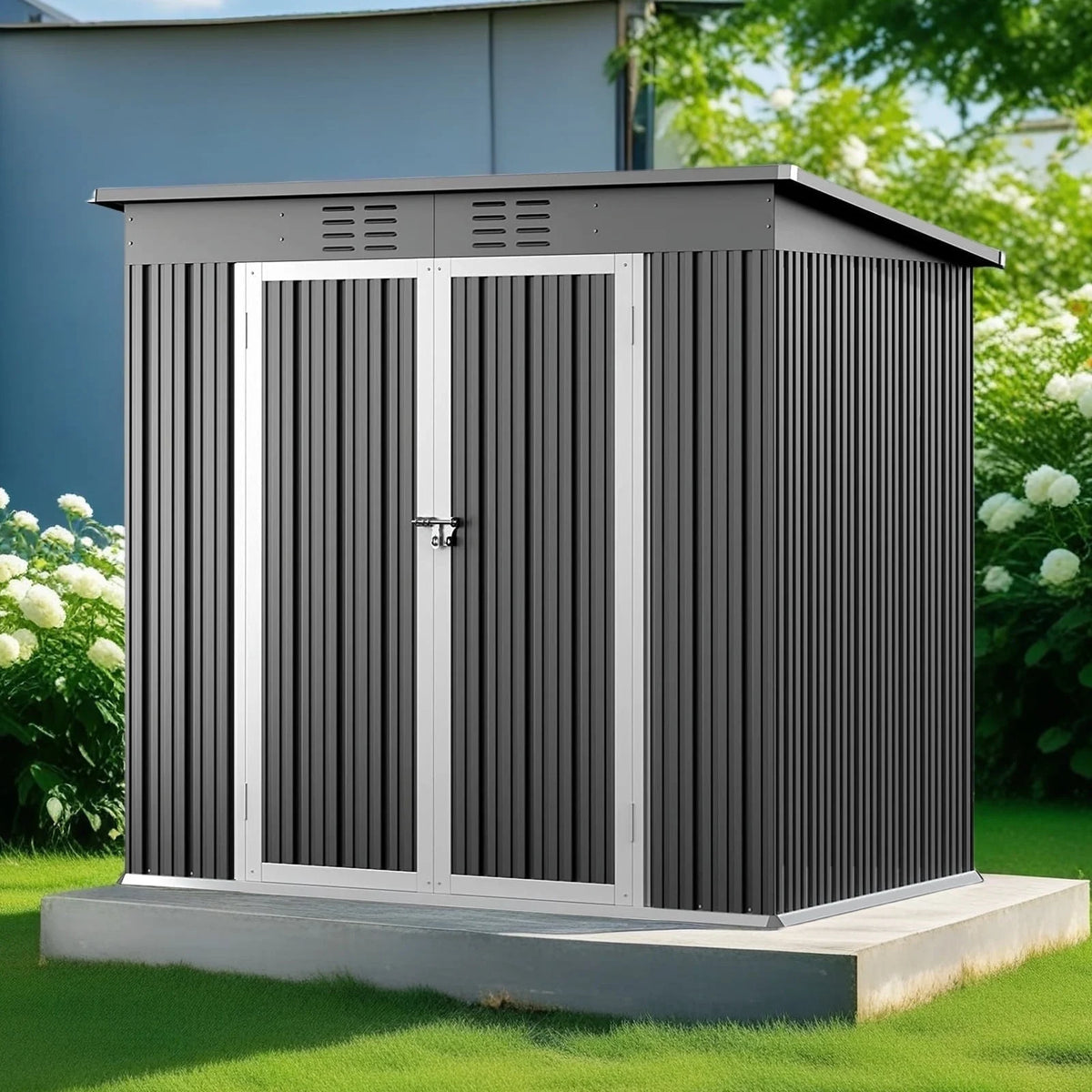 5'x3' Outdoor Storage Shed, Lofka Metal Storage Tool Shed with Single Lockable Door, for Bike| Garden Tools| Patio, Grey