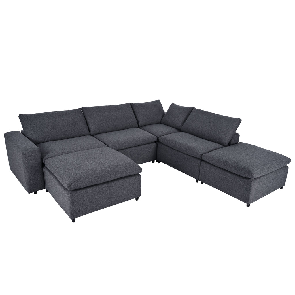 Harper & Bright Designs Convertible Modular Sectional Sofa with 2 Removable Ottomans & Pillows, Large U Shape Cloud Couch with Reversible Chaise for Living Room, Grey