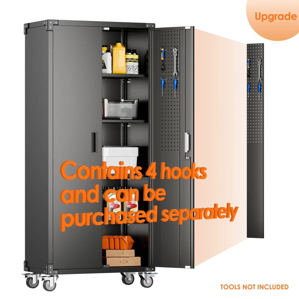 Aobabo Metal Storage Cabinet with Lock,Garage Storage Cabinet with Wheels,72In Steel Storage Cabinet for Garage Home Storage, Black Required-Assembly