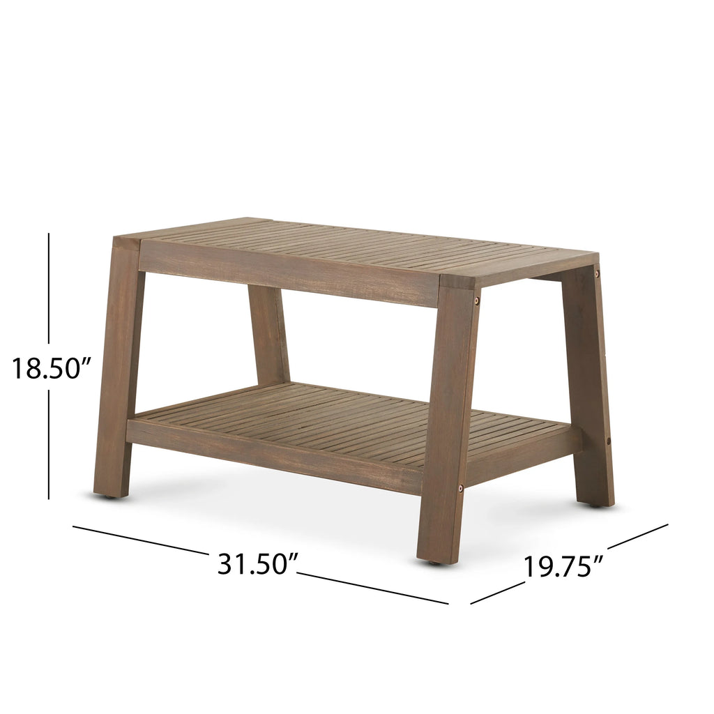 Wilcox Outdoor Acacia Wood Loveseat and Coffee Table Set with Cushions, Grey, Dark Grey