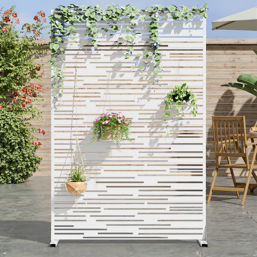 MAYEERTY 72 �� 47in Outdoor Privacy Screen with Stand Metal Balcony Decorative Screen, Black