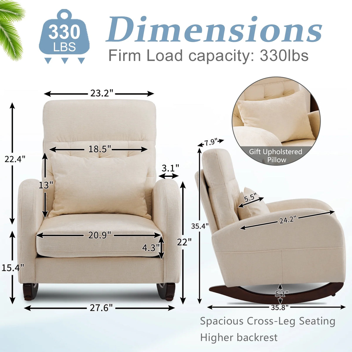 Ktaxon Rocking Accent Chair Glider Reading Chair Comfy Teddy Velvet Upholstered Single Sofa Rocker for Living Room, Nursery, Bedroom Beige