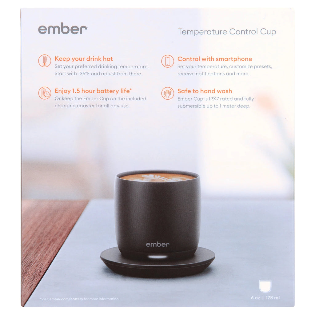 Ember Temperature Control Smart Cup, 6 oz, Black, Up To 1.5-hr Battery Life - App Controlled Heated Cup - Improved Design