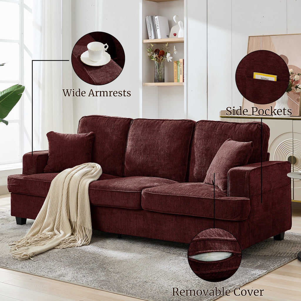 Korser 89" Chenille Sofa 3 Seater Couch with Extra Upholstered Deep Seats for Living Room,Removable Cover,Beige