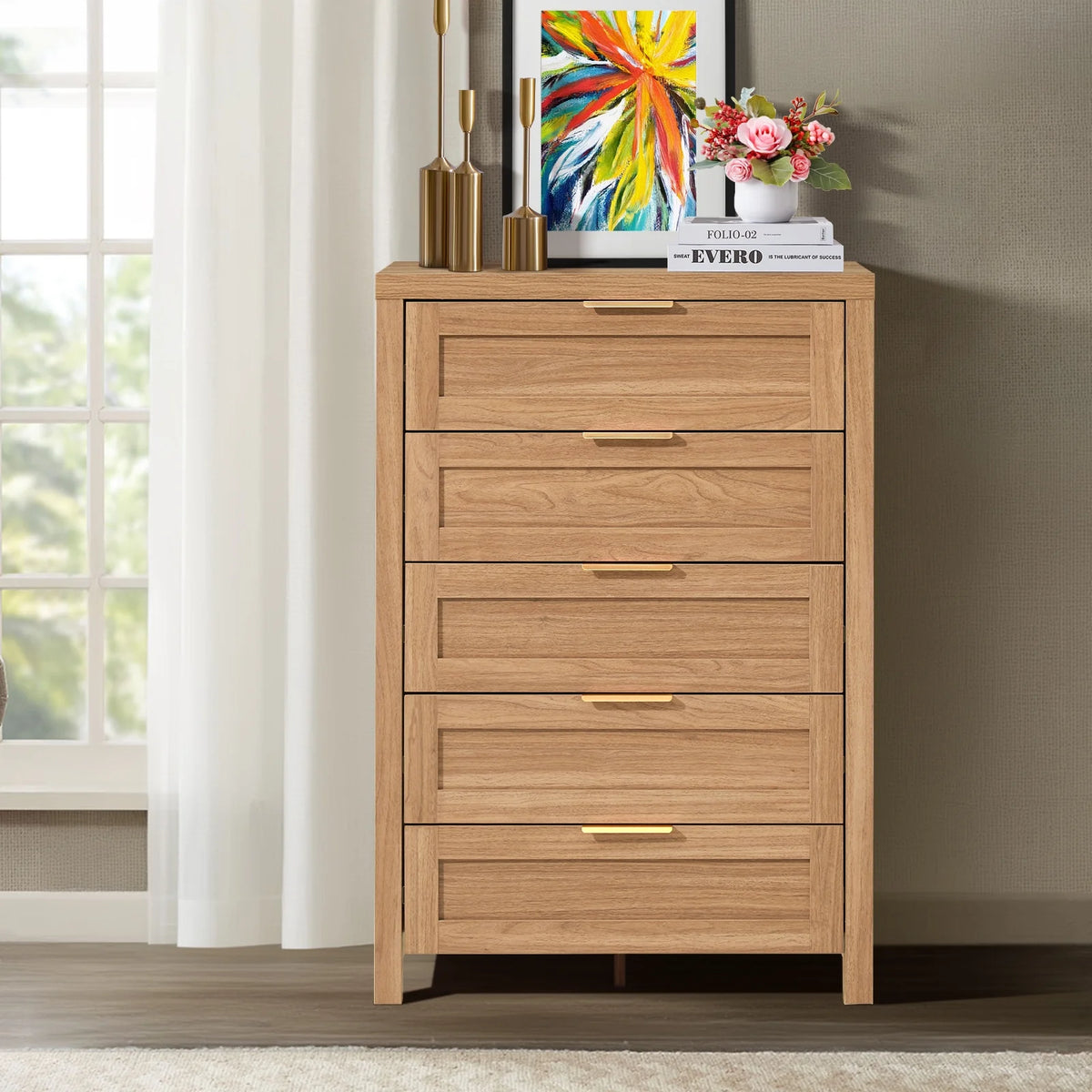 ARKANTOS Wooden 6 Drawer Double Dressers, Wide Chests of Drawers for Bedroom, Natural Oak