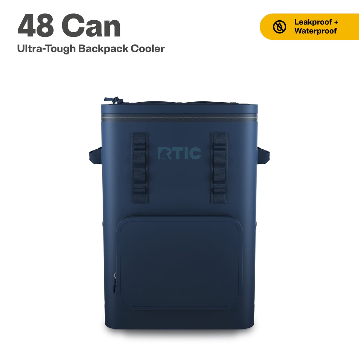 RTIC 48 Can Ultra-Tough Backpack Cooler, Leakproof Cooler, Waterproof Zipper, Navy