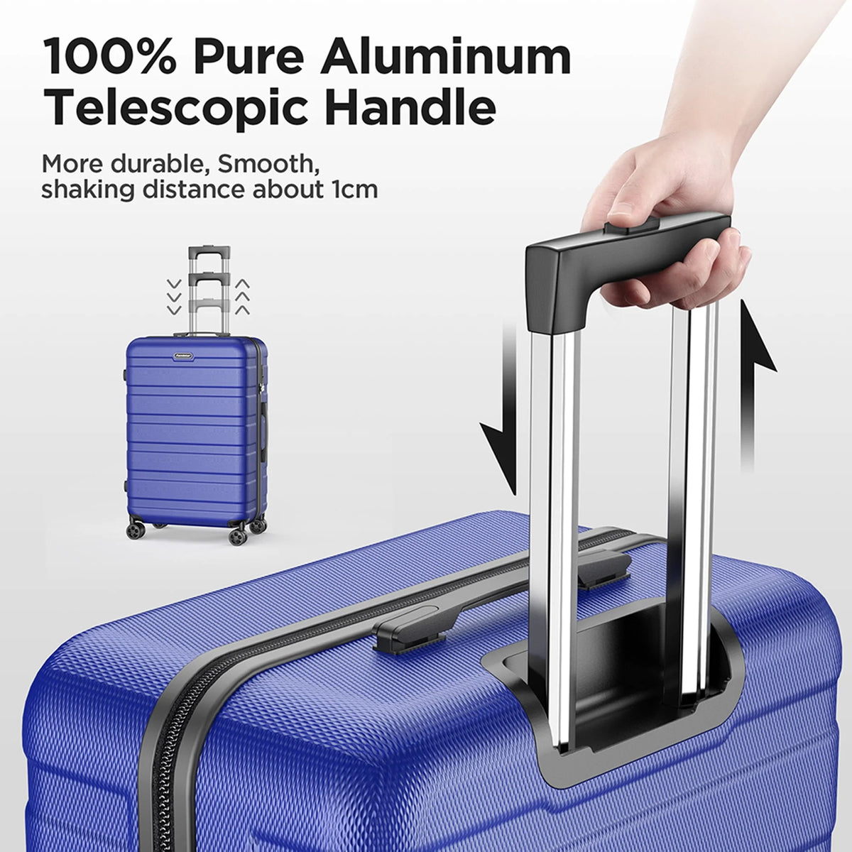 Famistar Hardside Luggage Suitcase 4 Piece Set with 360° Double Spinner Wheels Integrated TSA Lock, 14” Travel Case, 20" Carry-On Luggage, 24" Checked Luggage and 28" Checked Luggage, Blue