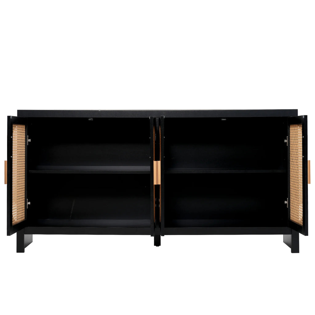 Modern Rattan Sideboard Buffet Cabinet, Kitchen Storage Cabinet, Living Room TV Stand for TVs up to 65", Entertainment Center with Adjustable Shelf, for Dining Living Room Hallway, White