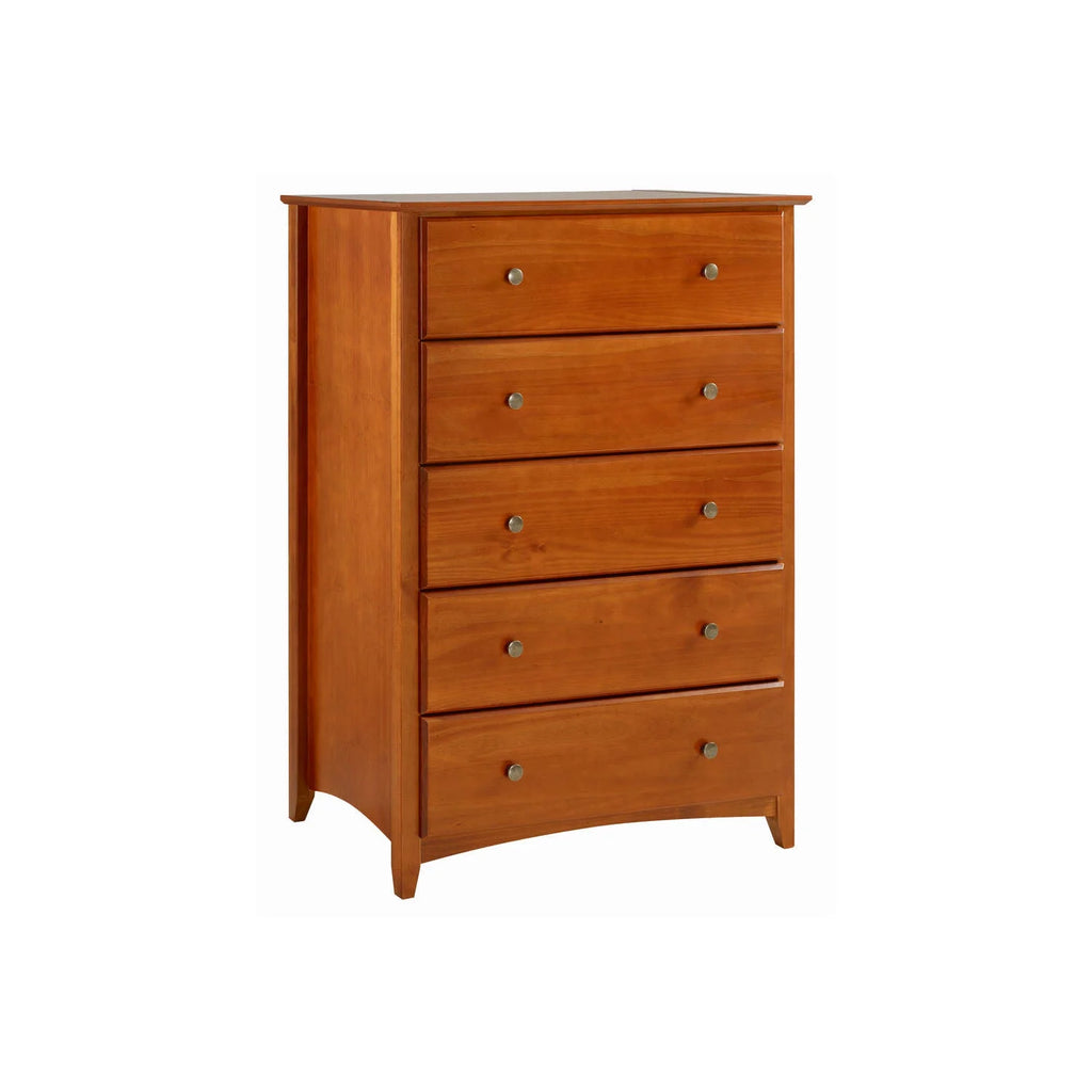 Camaflexi Shaker Style 5 Drawer Dresser, Wood Chest Bedroom Dresser, Cherry Finish