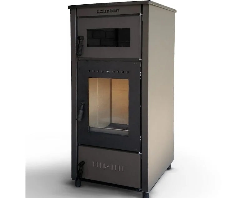 Wood Burning Stove, Superior Cast Iron, Black Modern Indoor Winter Heater, Cooking with Oven, High Efficiency