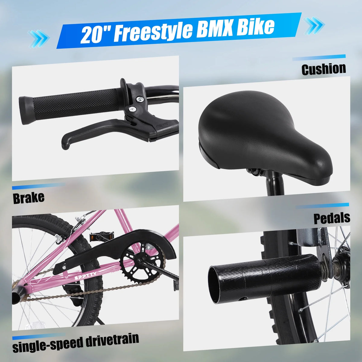 SPPTTY 20" Freestyle BMX Bike with 4 Pegs,Kids Bicycle for Teen Beginner, Age 7-14 Years,Multicolor