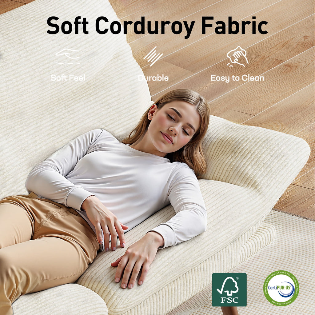 CHITOOMA 66" Futon Sofa Bed with Adjustable Backrest and 6-Level Armrests, Grey Corduroy Convertible Futon Couch, Comfy Loveseat for Small Spaces, Apartment or Office
