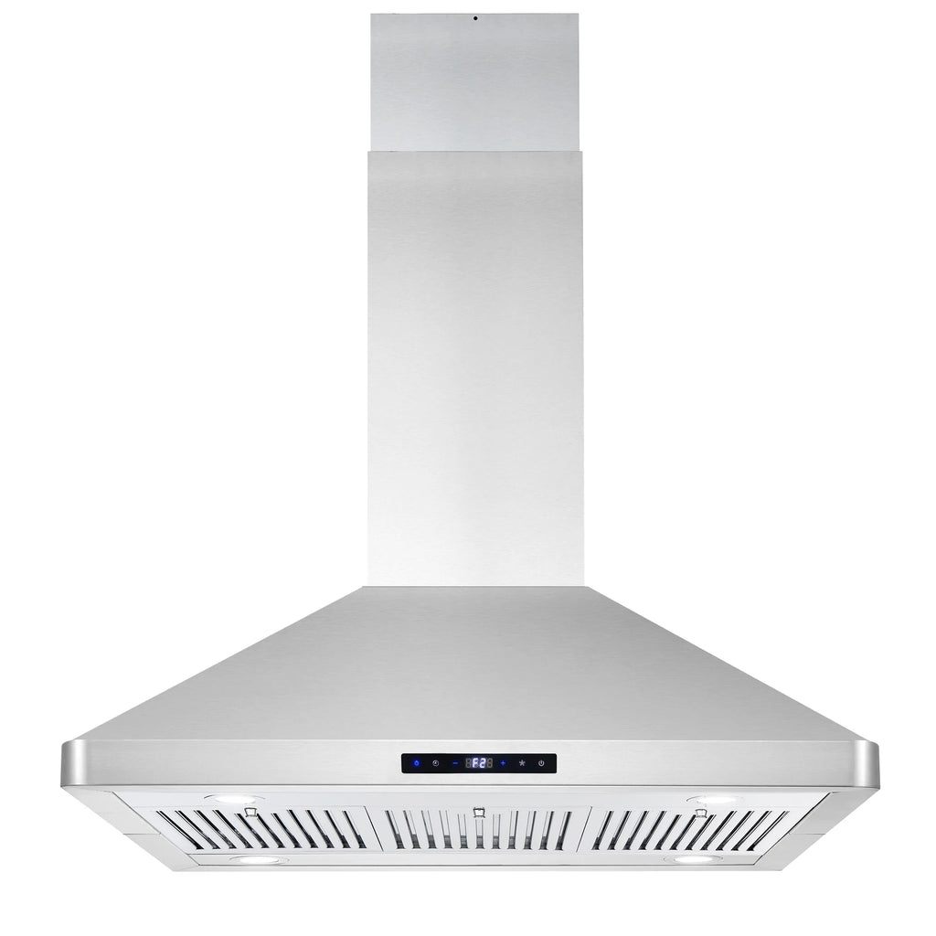 Cosmo 4 Piece Kitchen Appliance Packages with 36" Freestanding 220/240V Dual Fuel Range 36" Island Range Hood 24" Built-in Integrated Dishwasher & French Door Refrigerator Kitchen Appliance Bundles