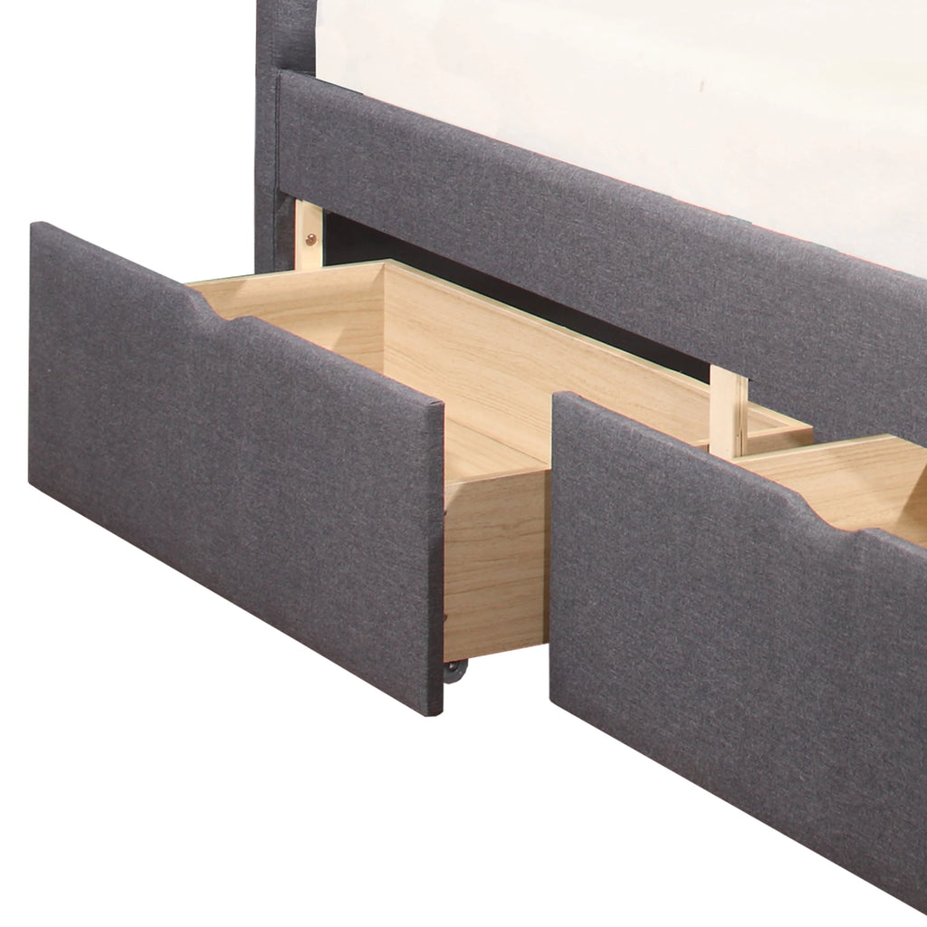 Emory Upholstered Twin Platform Bed with 2 Storage Drawers, Gray, by Hillsdale Living Essentials