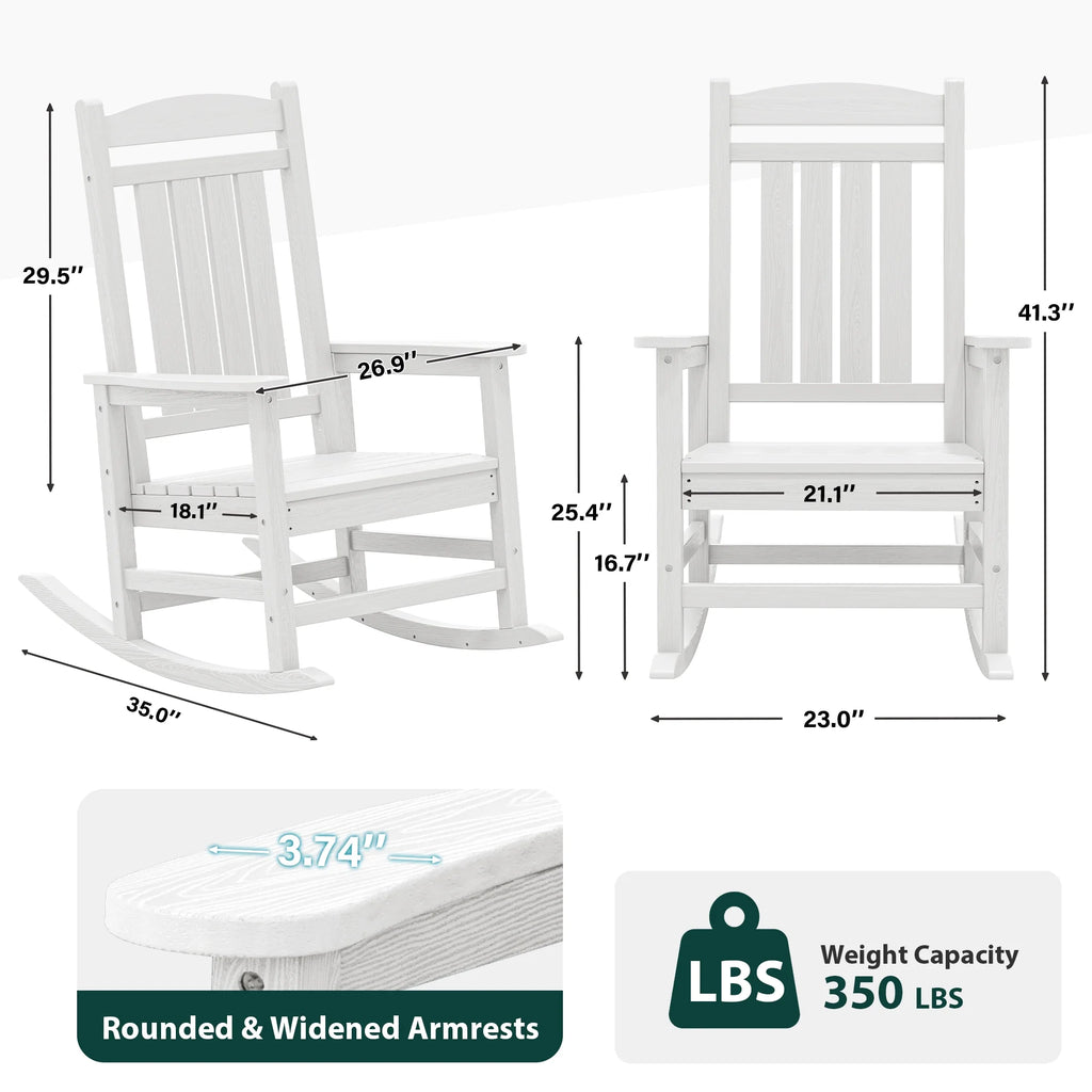 KINGYES HDPE Outdoor Rocking Chairs Set of 2,HDPE Patio Rocker for Porch,Black