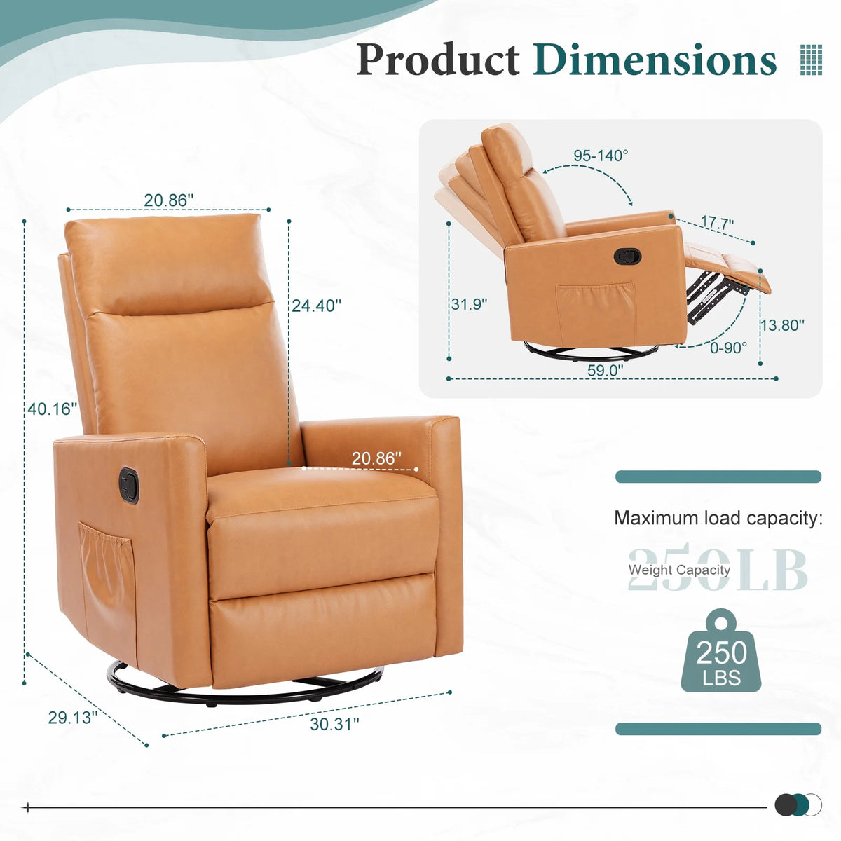Recliner Message Chair with Footrest, Swivel Rocking Glider, High Back Upholstered Deep Seat for Living Room, Grey
