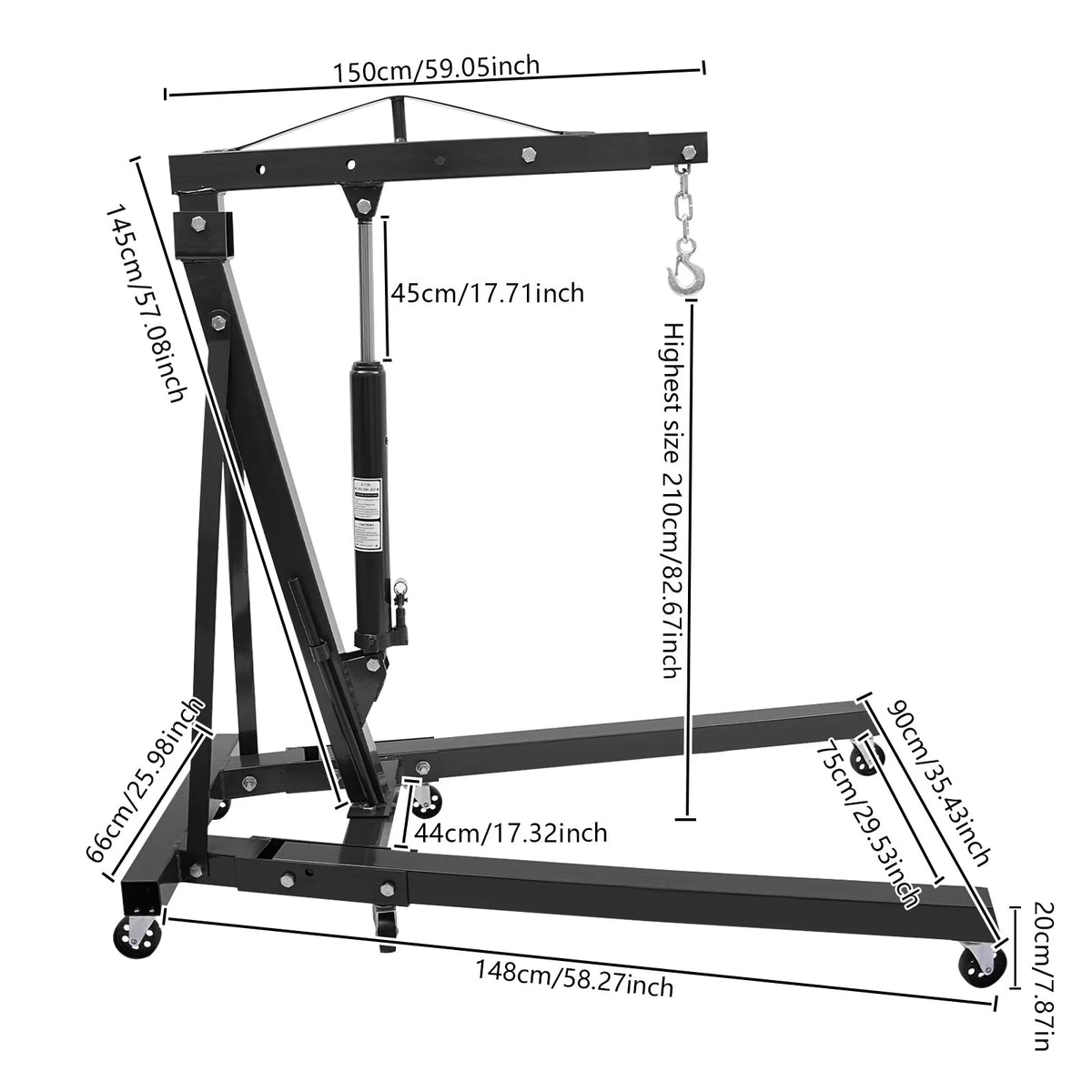 Folding Hydraulic Crane with Wheels for Workshops, Warehouses, Wharves to Move Gas Engines and Some Smaller Diesel Engines