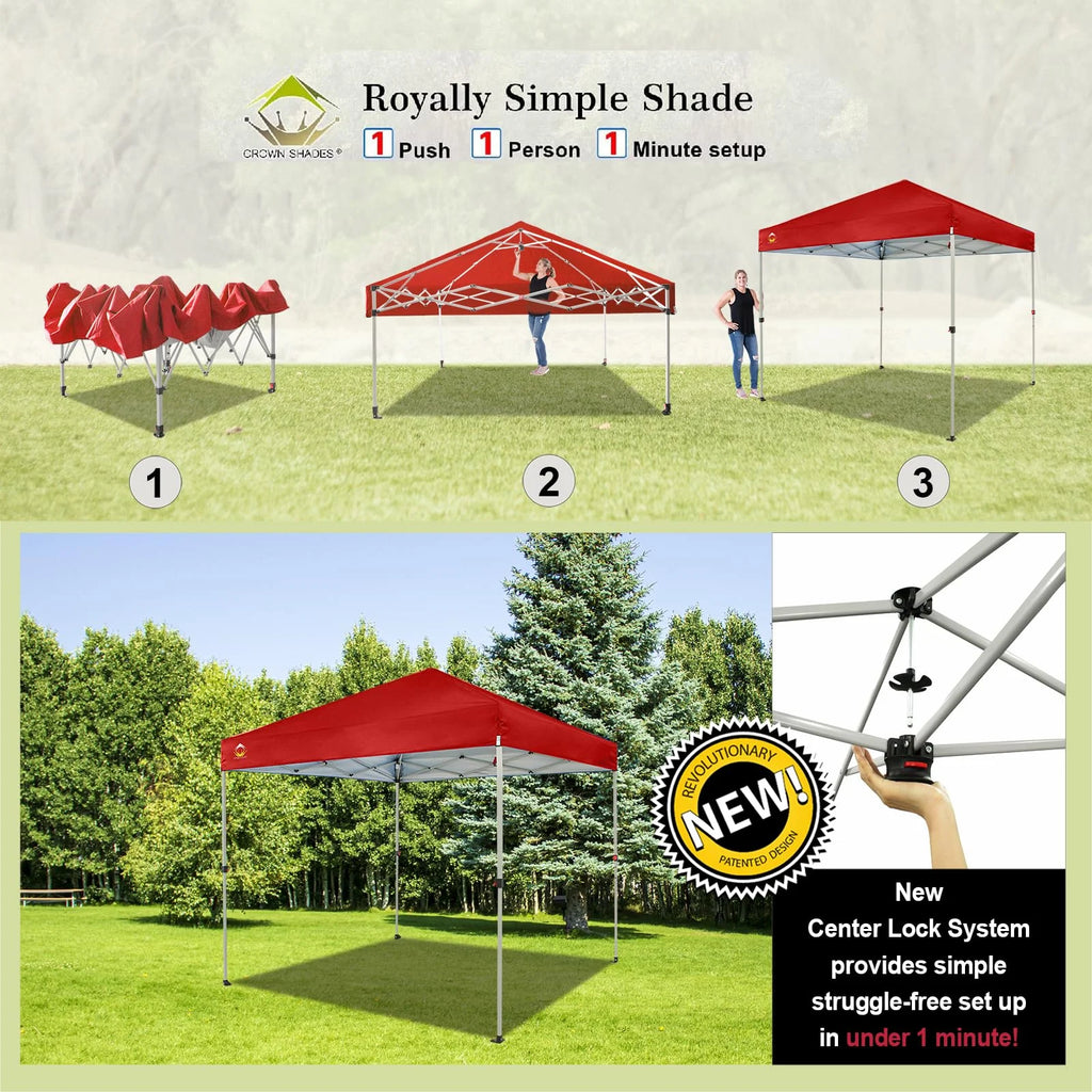 CROWN SHADES 8x8 Pop Up Canopy with One Push Setup Easy Outdoor Sun Shade for Events Parties Camping Forest Green