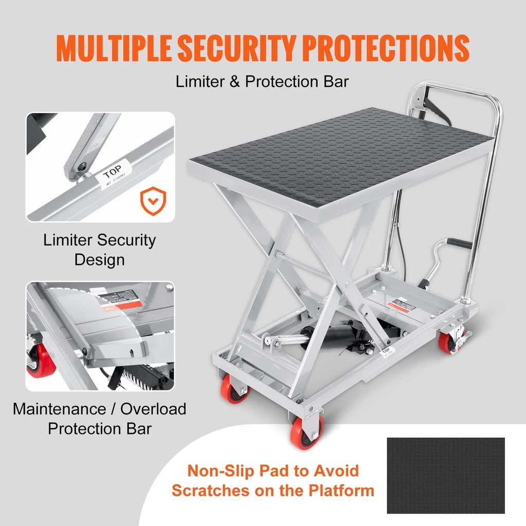 BENTISM Hydraulic Lift Table Cart 500 lbs Manual Scissor Lift Table 28.5" Gray