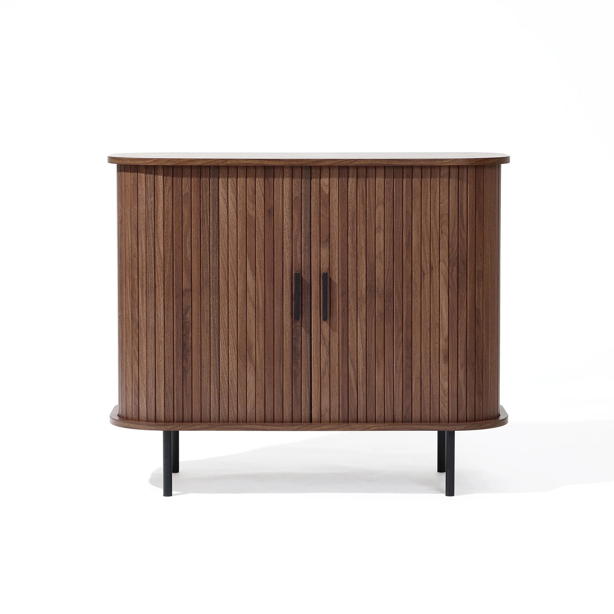 LuxenHome 35" Mid Century Modern Accent Cabinet, Small Buffet Cabinet with Sliding Door, Oak