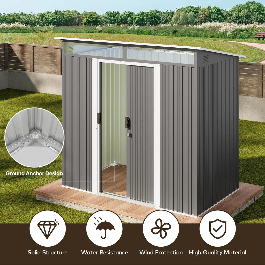 6x4 ft Outdoor Storage Shed with Double Lockable Doors - Weather-Resistant Garden Shed in Gray