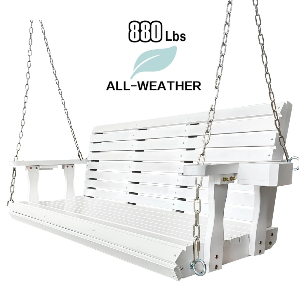 Fortune Candy 3 Person Outdoor Wood Hanging Swing, Heavy Duty 880 lbs Wood Porch Swing, Brown-5ft
