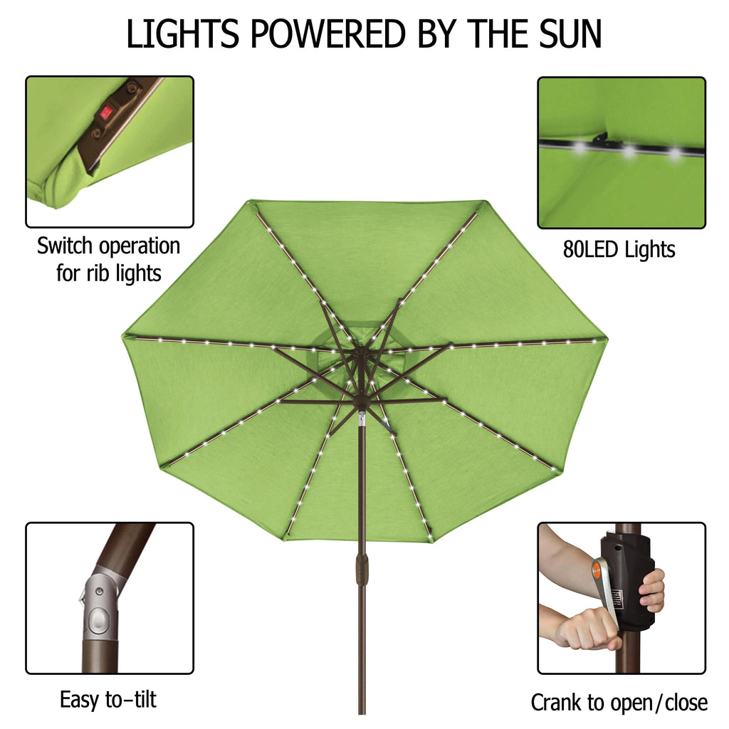 EliteShade Sunbrella Solar Umbrellas 9ft Market Umbrella with 80 LED Lights Patio Umbrellas Outdoor Table Umbrella with Ventilation and 5 Years Non-Fading Top,Ruby