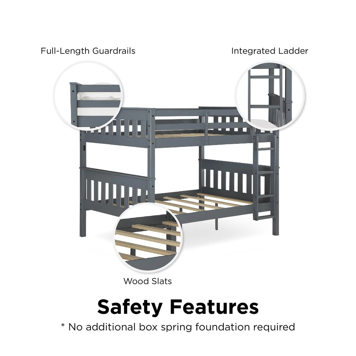 Teen Novogratz Max Full-Over-Full Wood Bunk Bed with USB Port, Gray