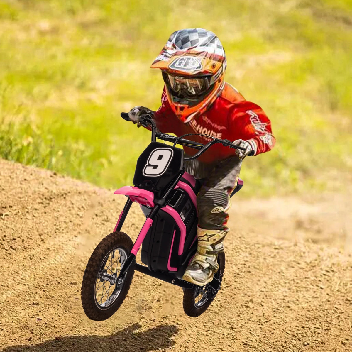 Kids Electric Dirt Bike,Electric-Powered Bike,2 Speed Settings,14.29 MPH Max,All-Terrain Electric Motorcycle for Ages 6-12,High-Speed Electric Dirt Bike for Kids,24V 350W