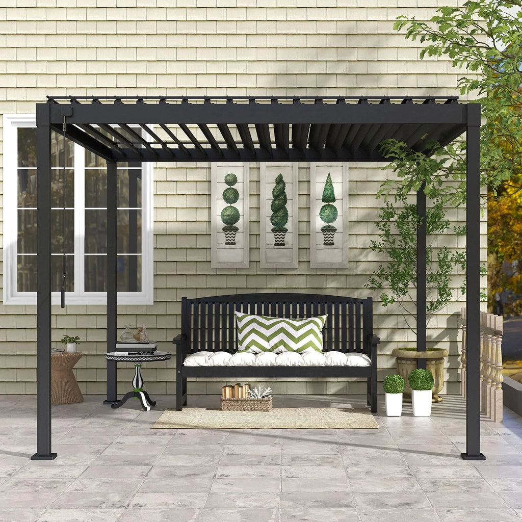 Mirador 10'x 10' Outdoor Pergola, 80S Steel Frame w/ Adjustable Louvers Roof for Garden, Patio, Backyard, Dark Gray