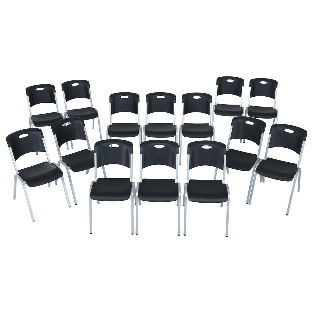 Lifetime Steel Framed Indoor/Outdoor Commercial Grade Stacking Chairs, Black & Silver, (Set of 14) 80569