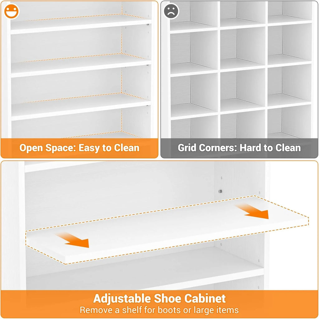 Homieasy Tall Shoe Cabinet, 9-Tier Wood Shoe Storage Organizer, Freestanding Shoe Storage Cabinet with Large Capacity, Vertical Space Saving Shoe Rack, White