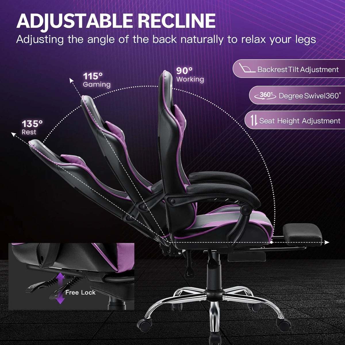 JONPONY Big and Tall Gaming Chair, Ergonomic Design, Gamer Chair PU Leather with Footrest and Lumbar Support, High Back Office Chair Support 8 Hours Long Sitting, Computer Chair,Black Grey
